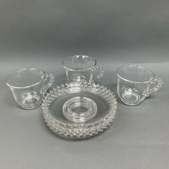 Ohio Imperial Glass Cups and Saucers Clear Beaded Candlewick Lot of 7 - Picture 6 of 6